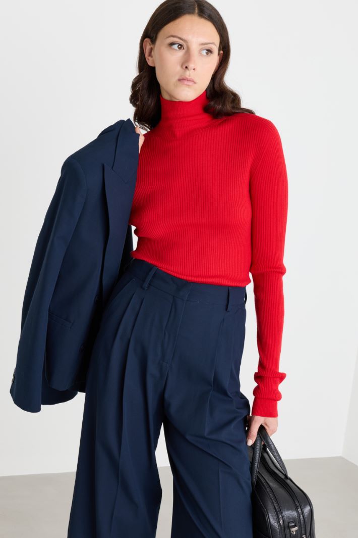 Pure Wool Polo Neck Jumper - RED - Intrend - 2
