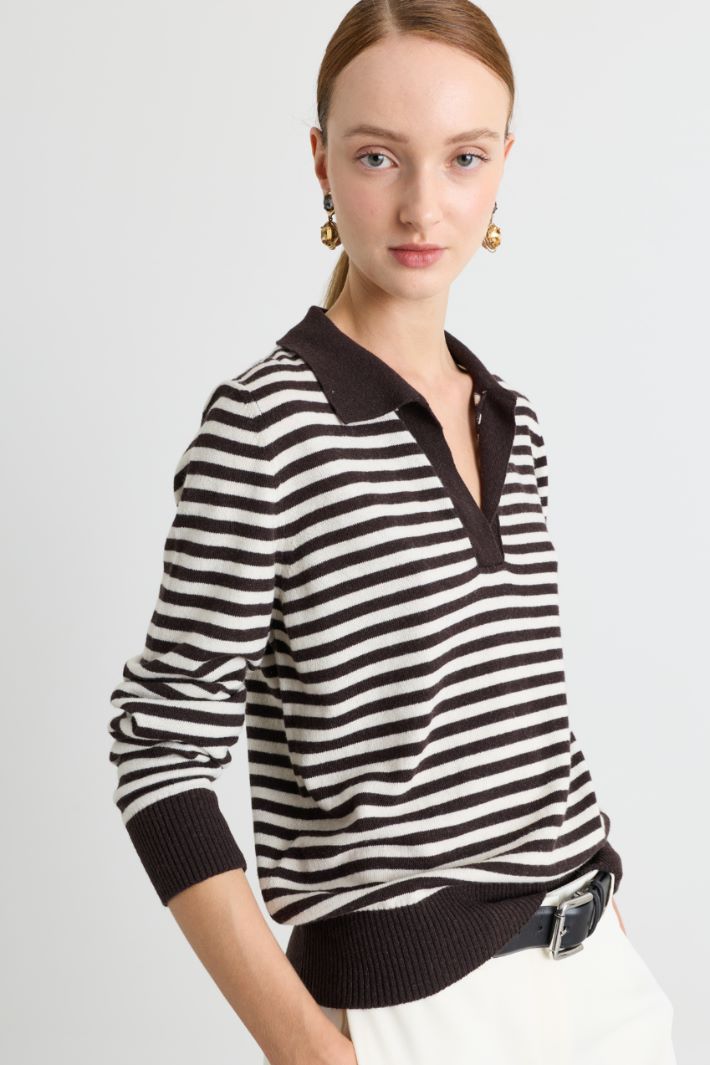 Polo in maglia a righe - MARRONE - Intrend - 3