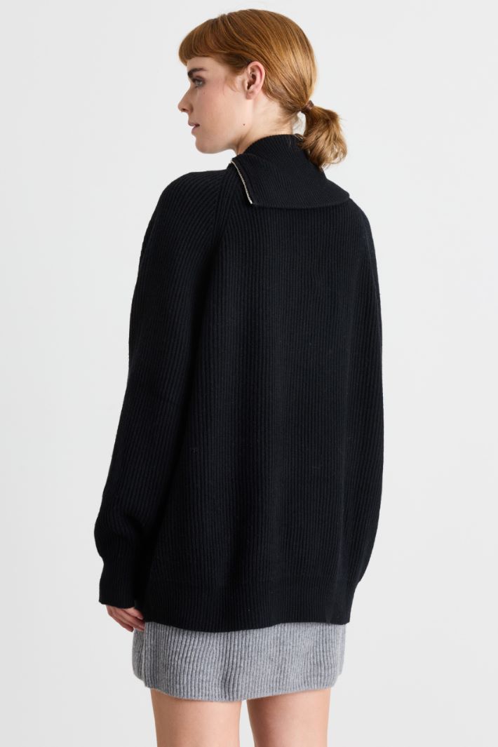Jumper with oversized zip collar - BLACK - Intrend - 4