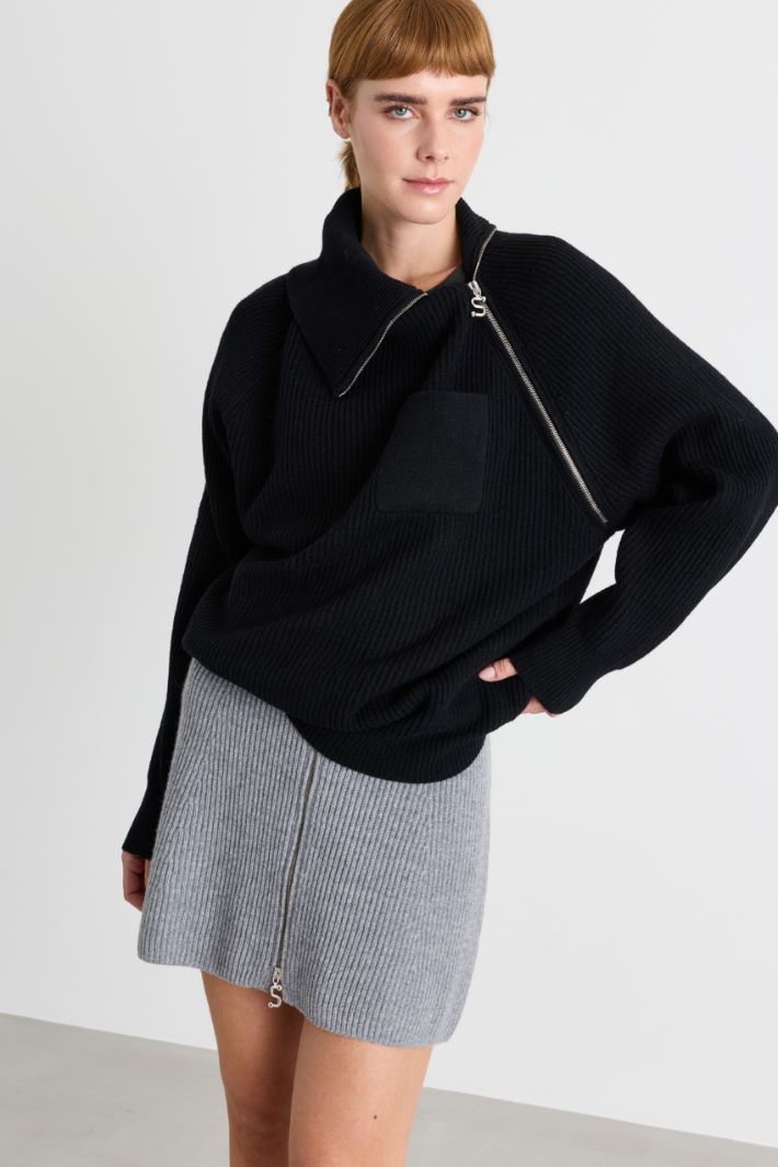 Jumper with oversized zip collar - BLACK - Intrend - 2