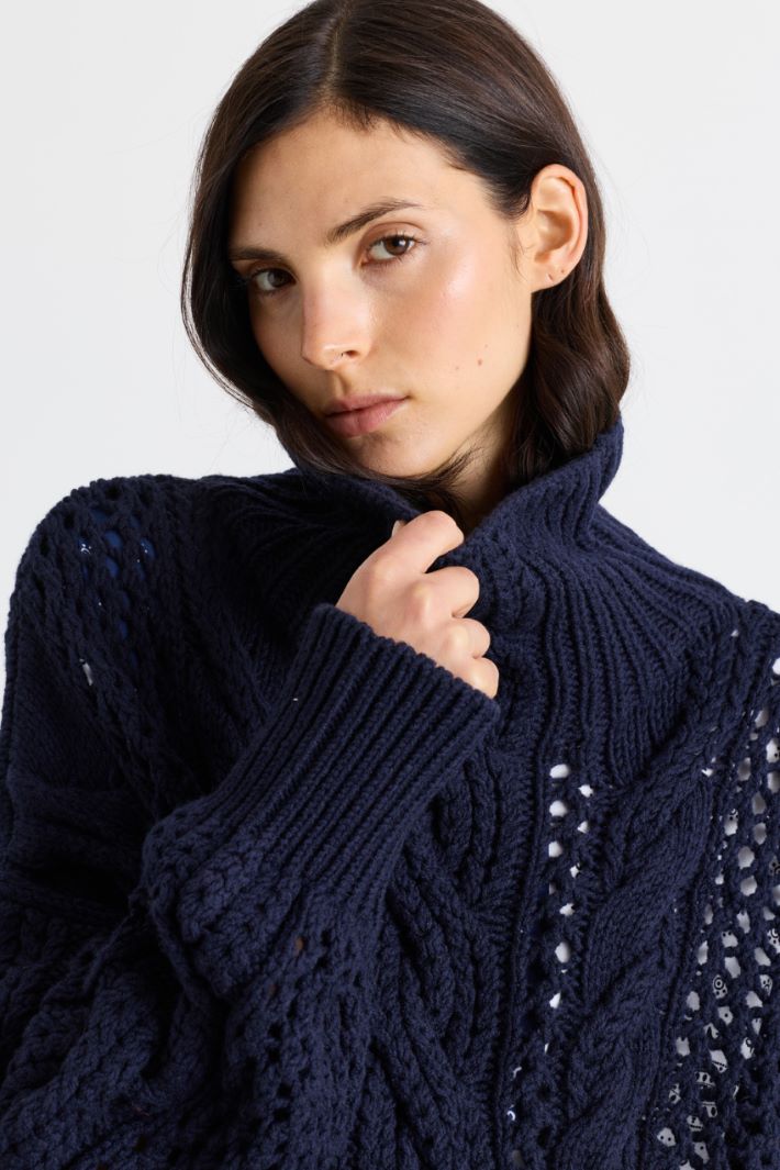 Oversized cable-knit jumper - BLUE - Intrend - 3