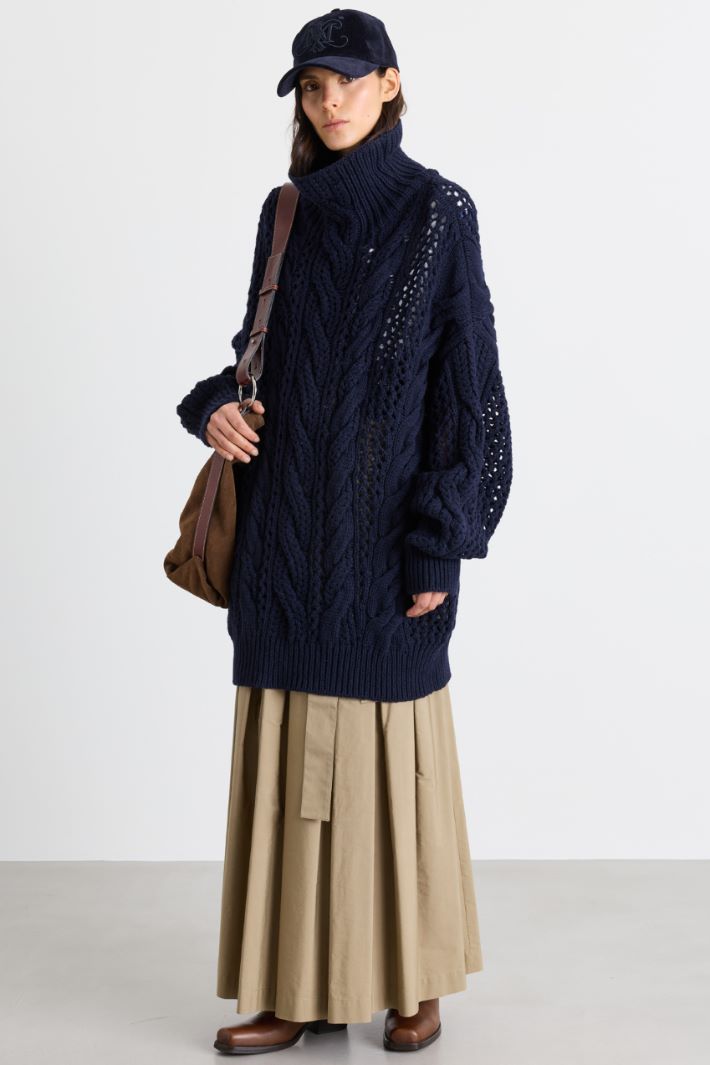 Oversized cable-knit jumper - BLUE - Intrend