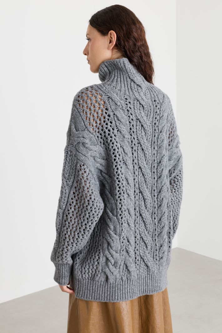Oversized cable-knit jumper - GREY - Intrend - 4
