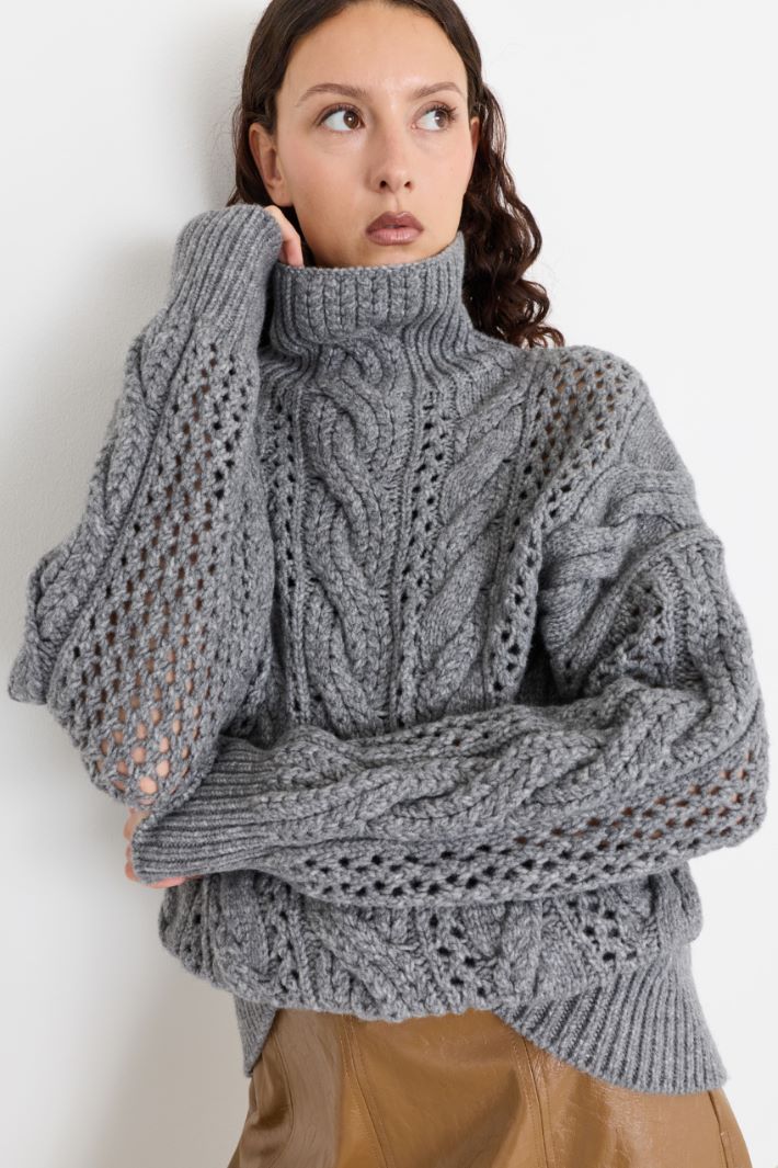 Oversized cable-knit jumper - GREY - Intrend - 3