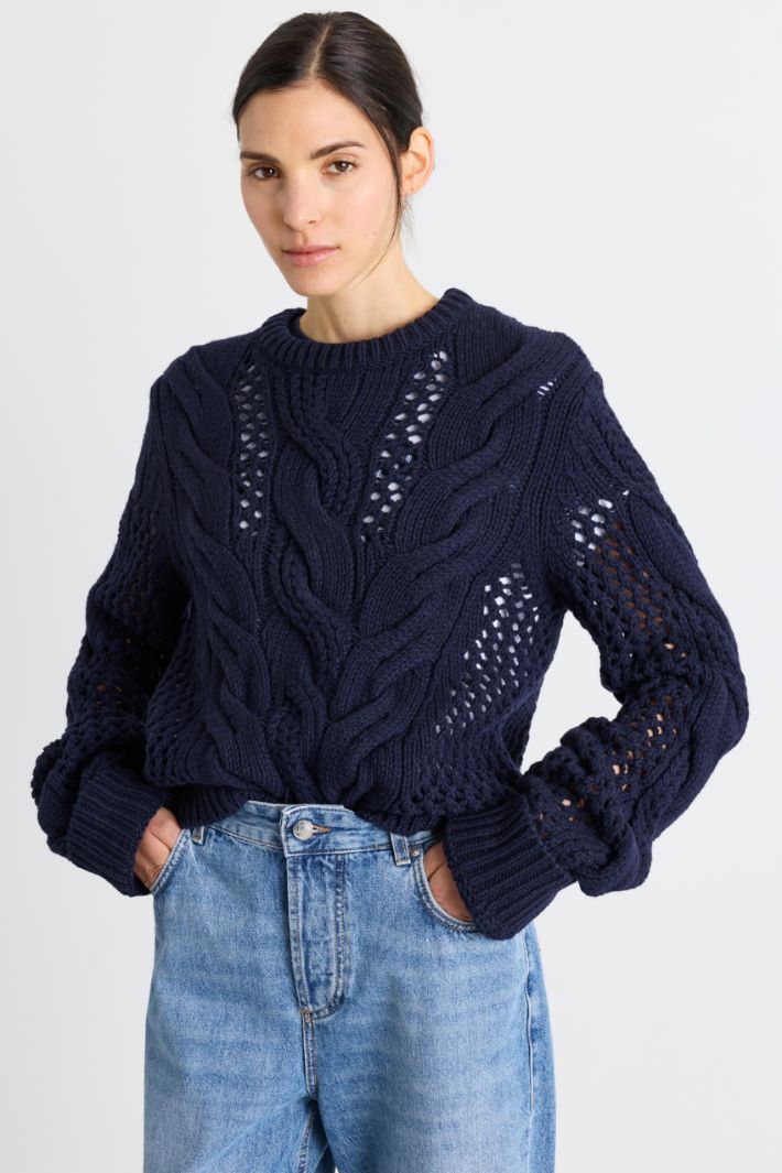 Ajour-Zopfstrickpullover - BLAU - Intrend - 2