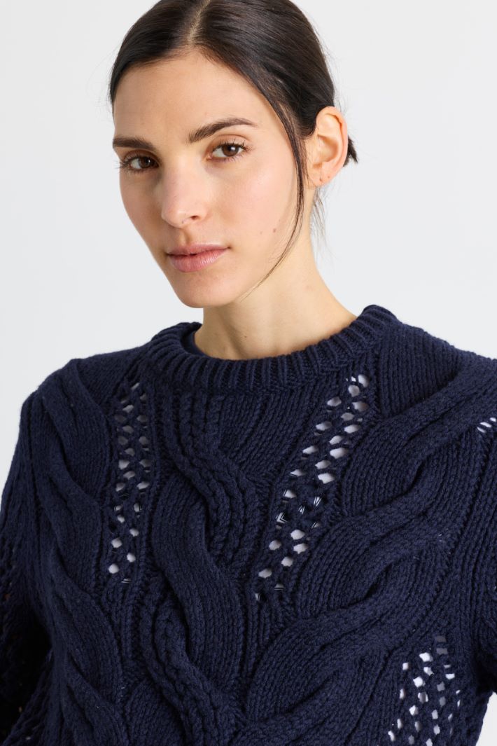 Ajour-Zopfstrickpullover - BLAU - Intrend - 3