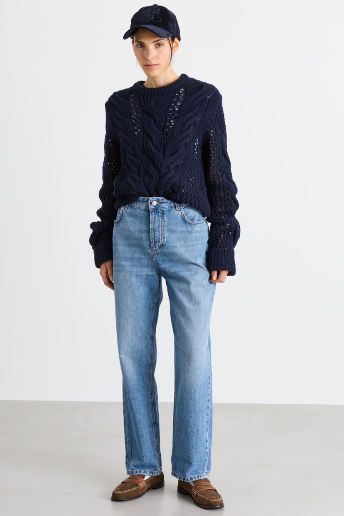 Ajour-Zopfstrickpullover - BLAU - Intrend