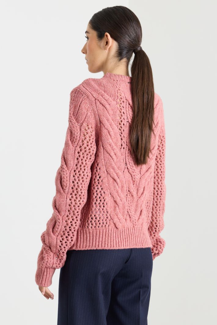 Maglia traforata a trecce - ROSA - Intrend - 4