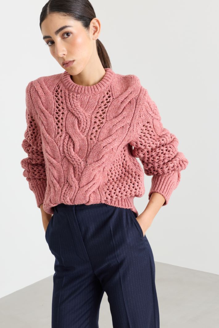 Maglia traforata a trecce - ROSA - Intrend - 2