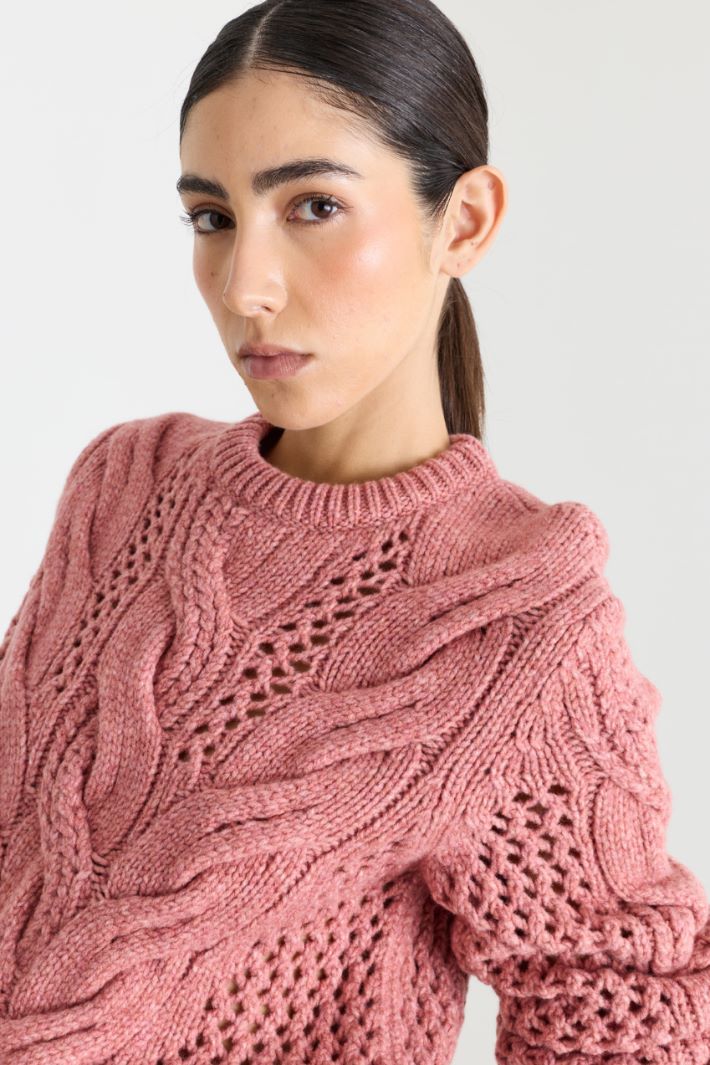 Maglia traforata a trecce - ROSA - Intrend - 3