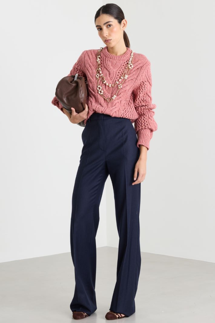 Maglia traforata a trecce - ROSA - Intrend