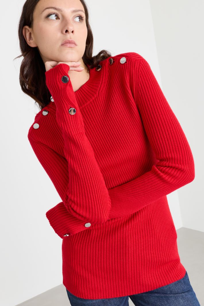 Figurbetonter Strickpullover mit Zierknöpfen - ROT - Intrend - 3