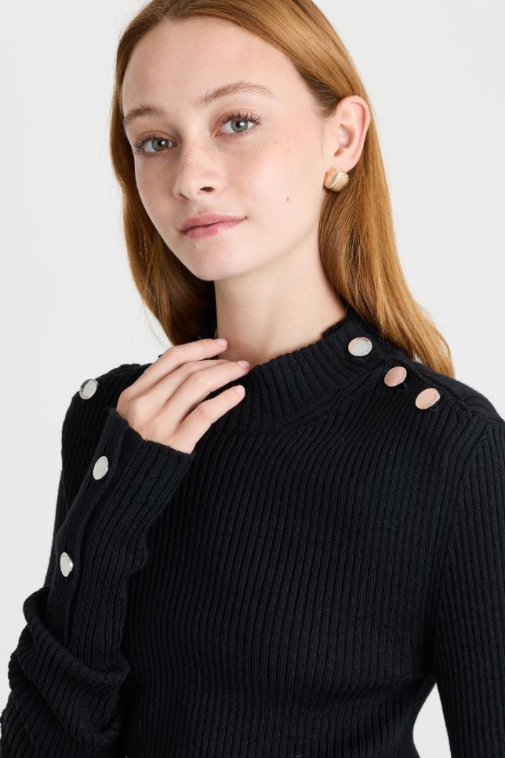 Maglia aderente con bottoni - NERO - Intrend - 3