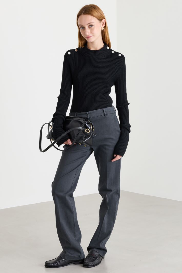 Maglia aderente con bottoni - NERO - Intrend