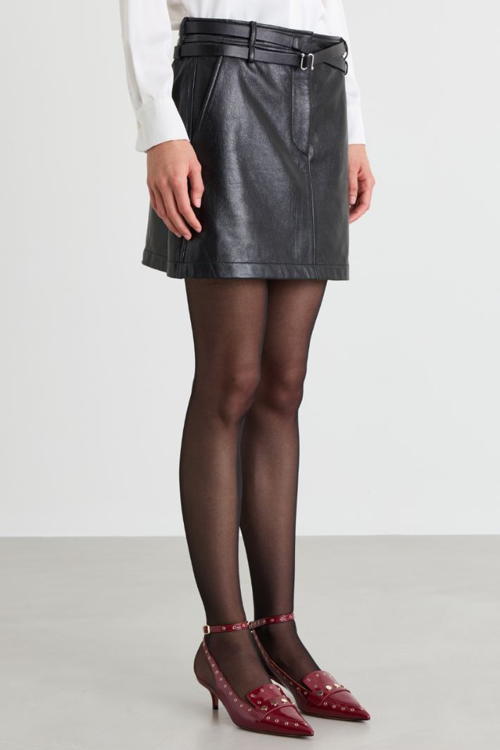 Belted Short Skirt - BLACK - Intrend - 2