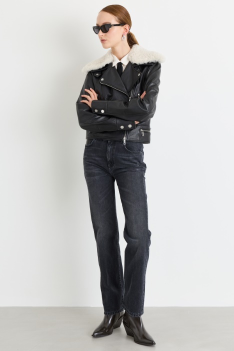 Chaqueta motera con maxicuello - Intrend