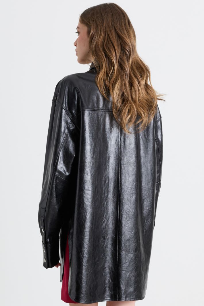 Leather shirt jacket - BLACK - Intrend - 4
