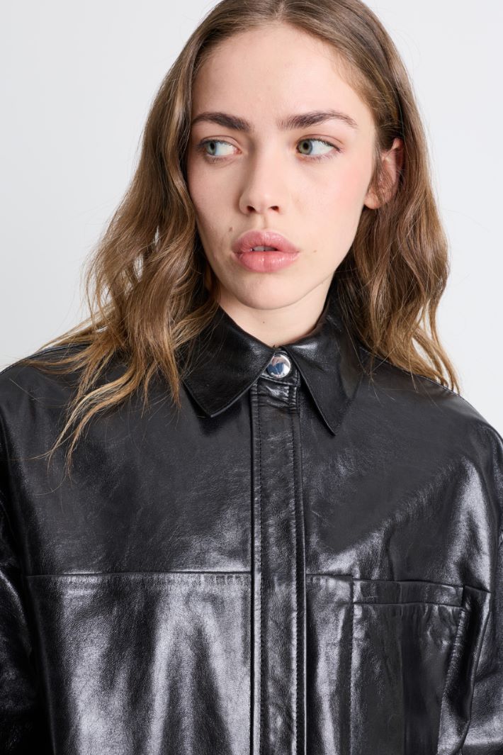 Leather shirt jacket - BLACK - Intrend - 3