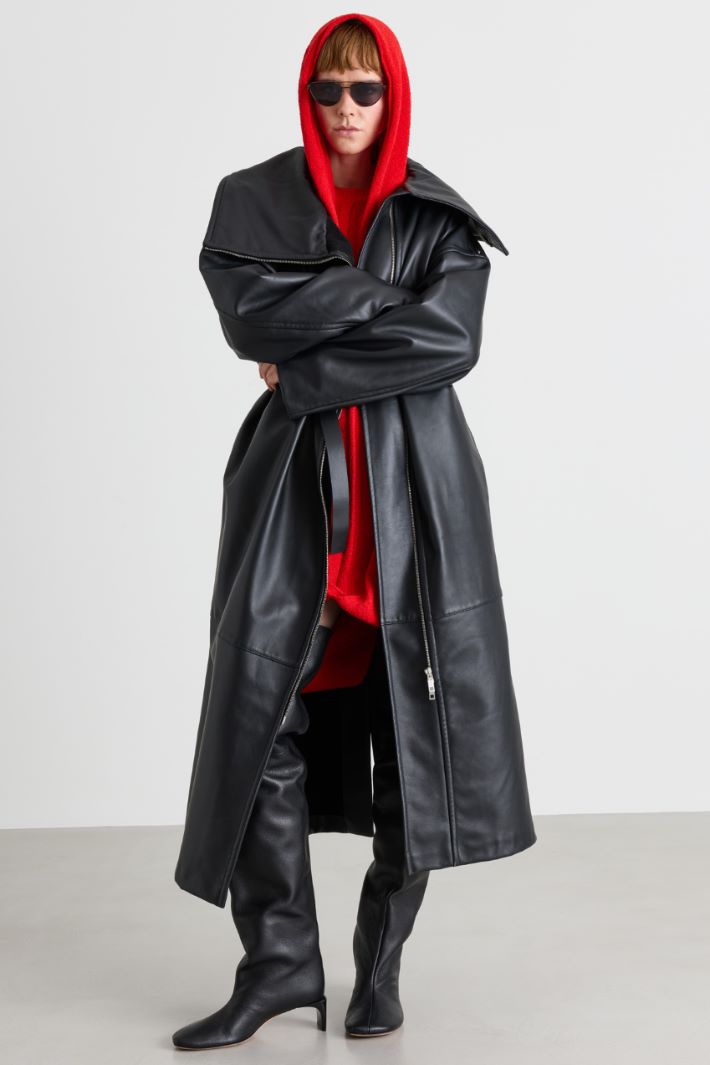 Oversized-collar coat - BLACK - Intrend