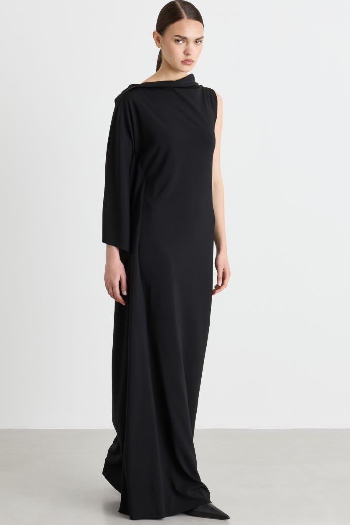 Long Dress with Side Flounce - BLACK - Intrend - 2