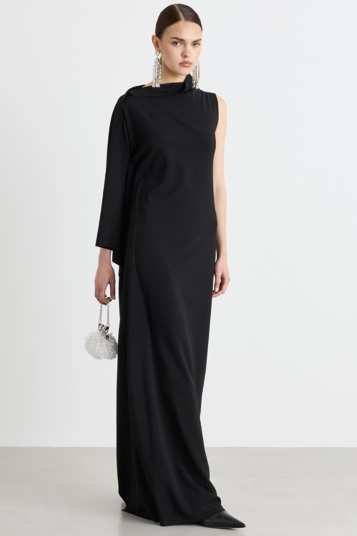 Long Dress with Side Flounce - BLACK - Intrend