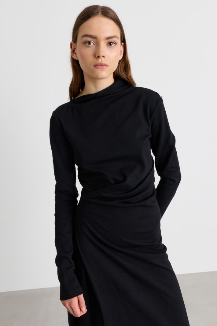 Draped jersey dress - BLACK - Intrend - 3