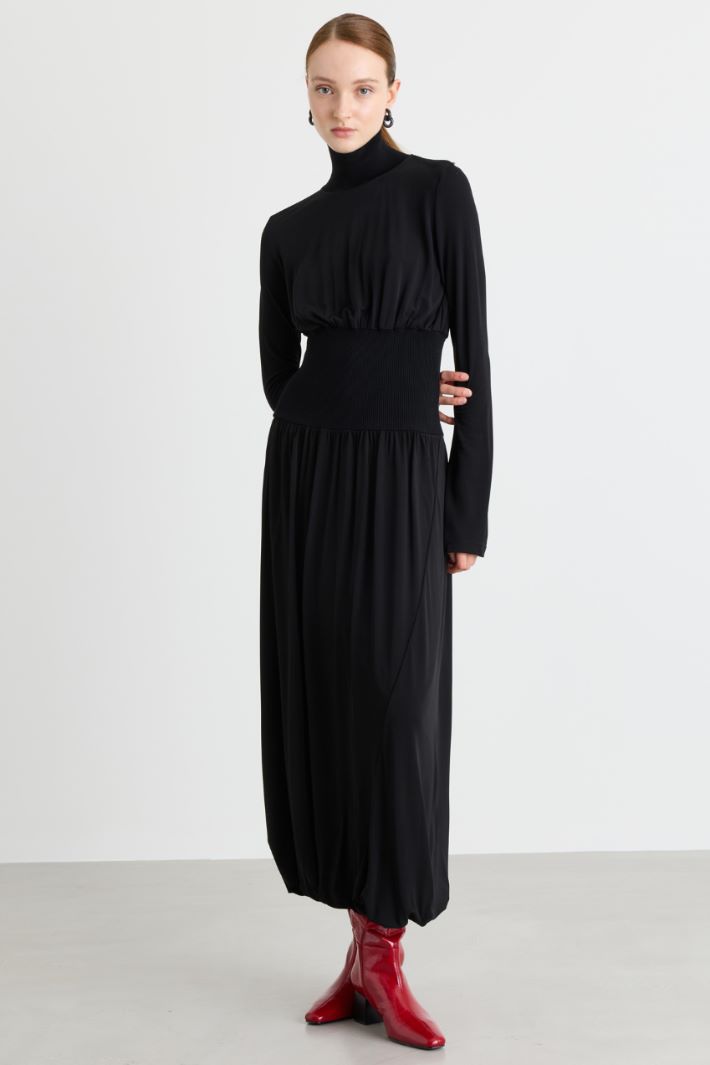 Dress with knitted inserts - BLACK - Intrend - 2