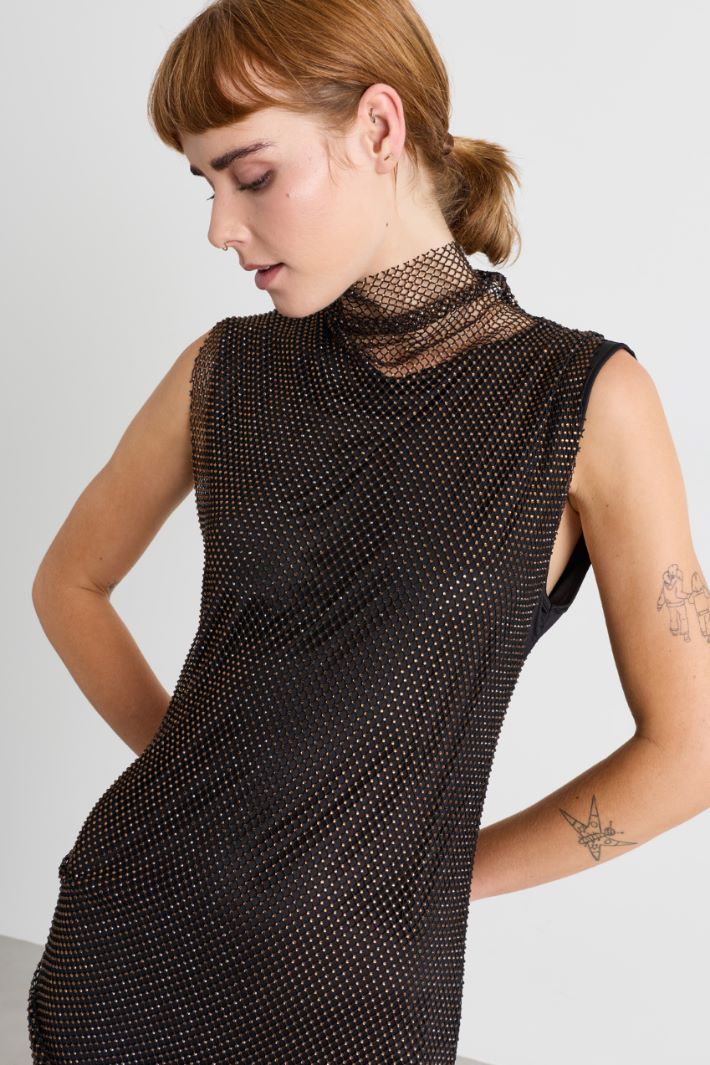 Rhinestone-embellished sleeveless dress - BLACK - Intrend - 3