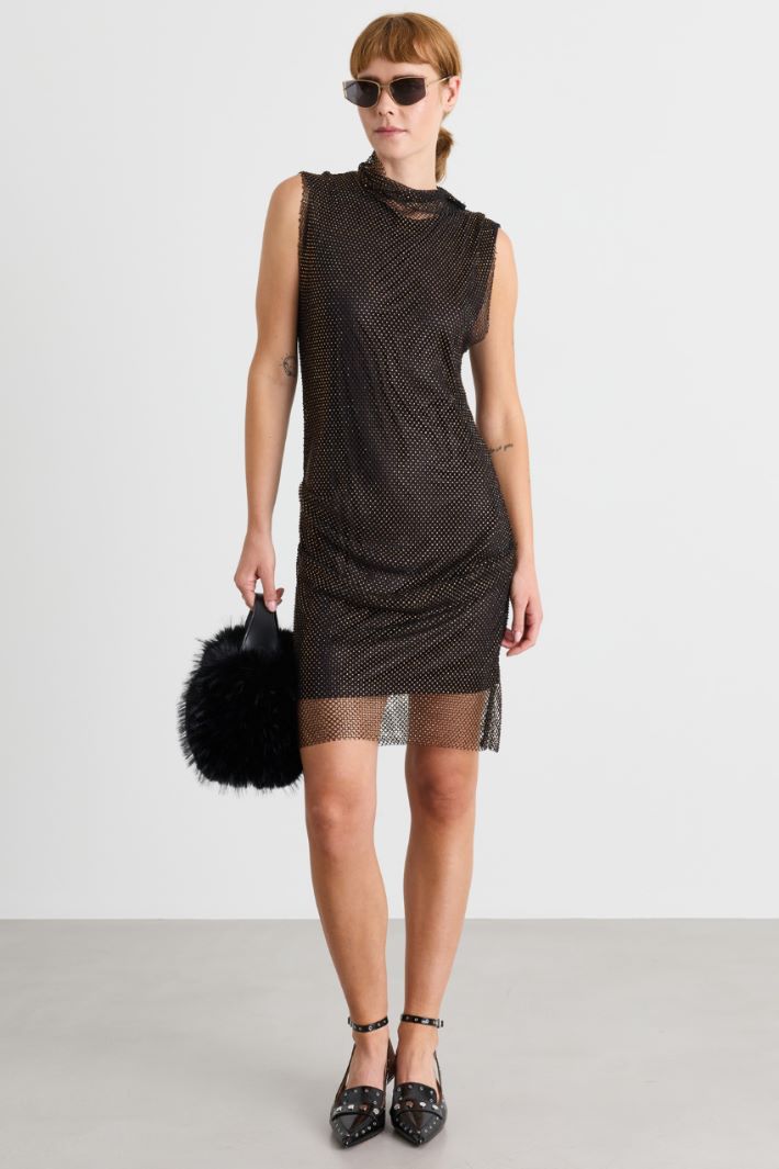 Rhinestone-embellished sleeveless dress - BLACK - Intrend