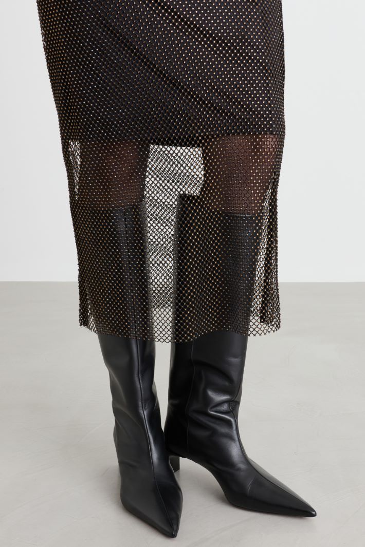 Rhinestone midi skirt - BLACK - Intrend - 3