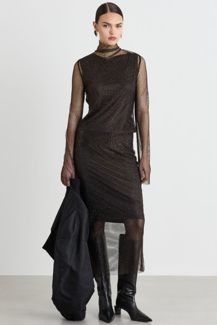 Rhinestone midi skirt - BLACK - Intrend