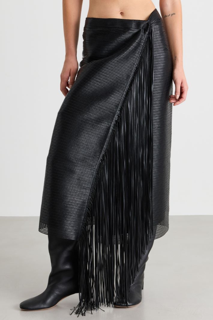 Fringed midi skirt - BLACK - Intrend - 2