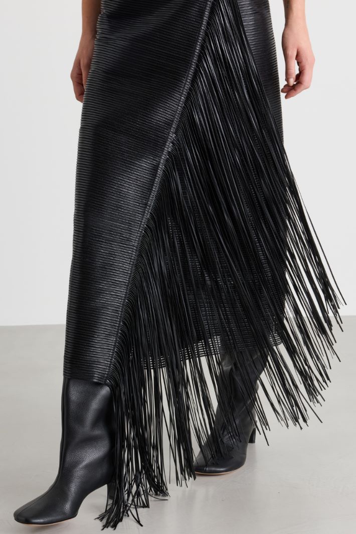 Fringed midi skirt - BLACK - Intrend - 3