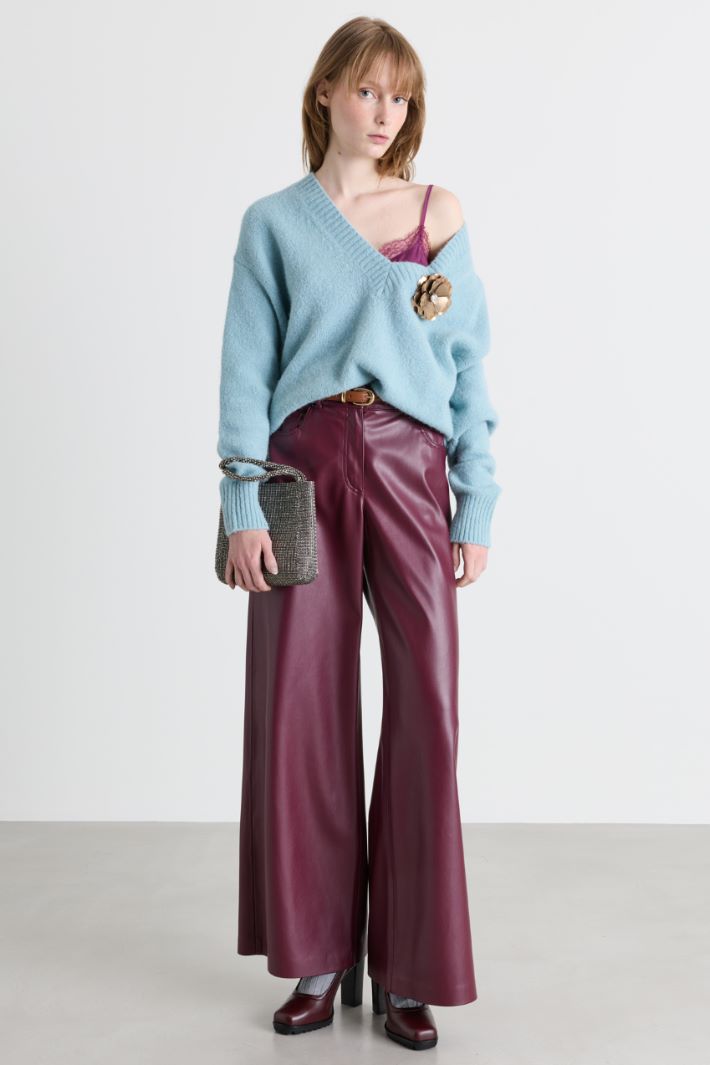 Pantalone ampio in jersey spalmato - BORDEAUX - Intrend