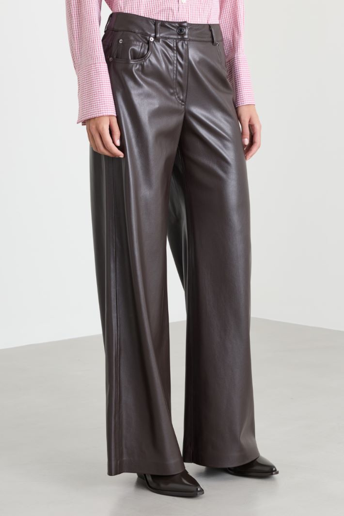 Pantalone ampio in jersey spalmato - NERO - Intrend - 2