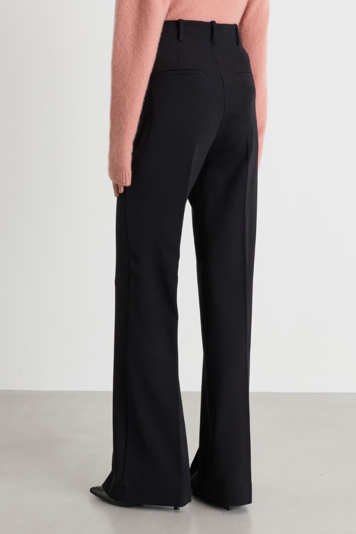 Pantalone a vita alta in crepe - NERO - Intrend - 4