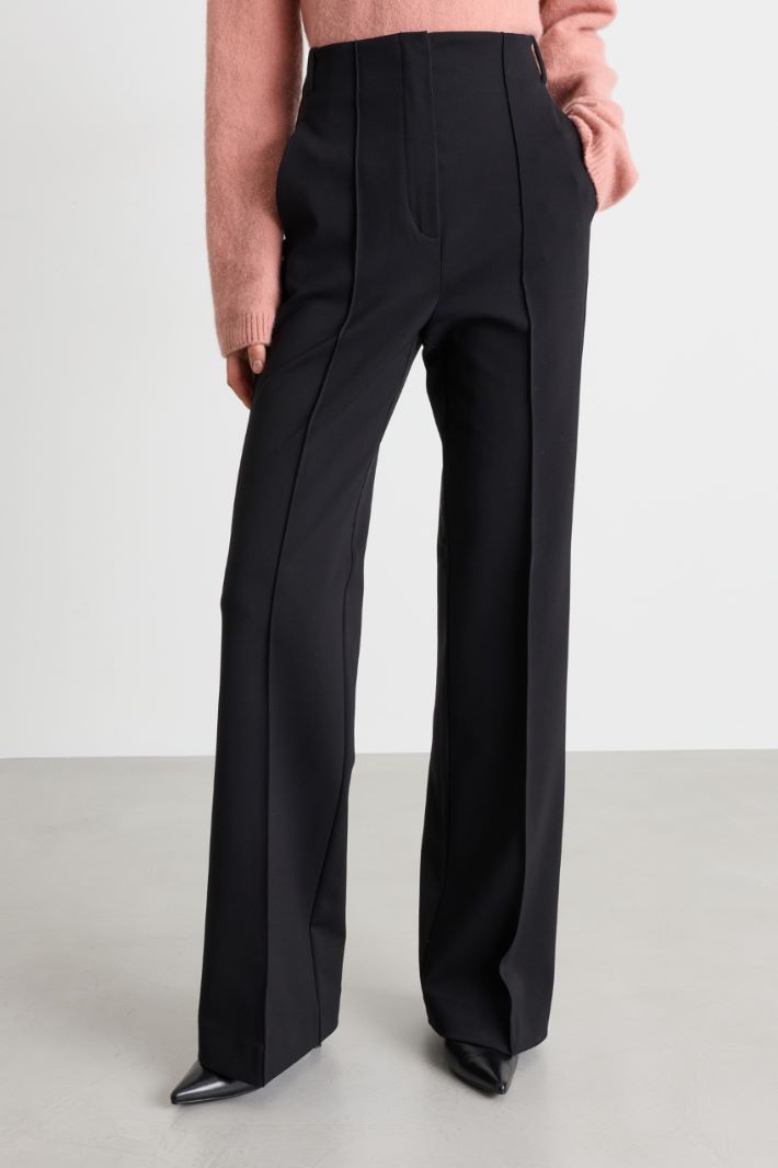 Pantalone a vita alta in crepe - NERO - Intrend - 2