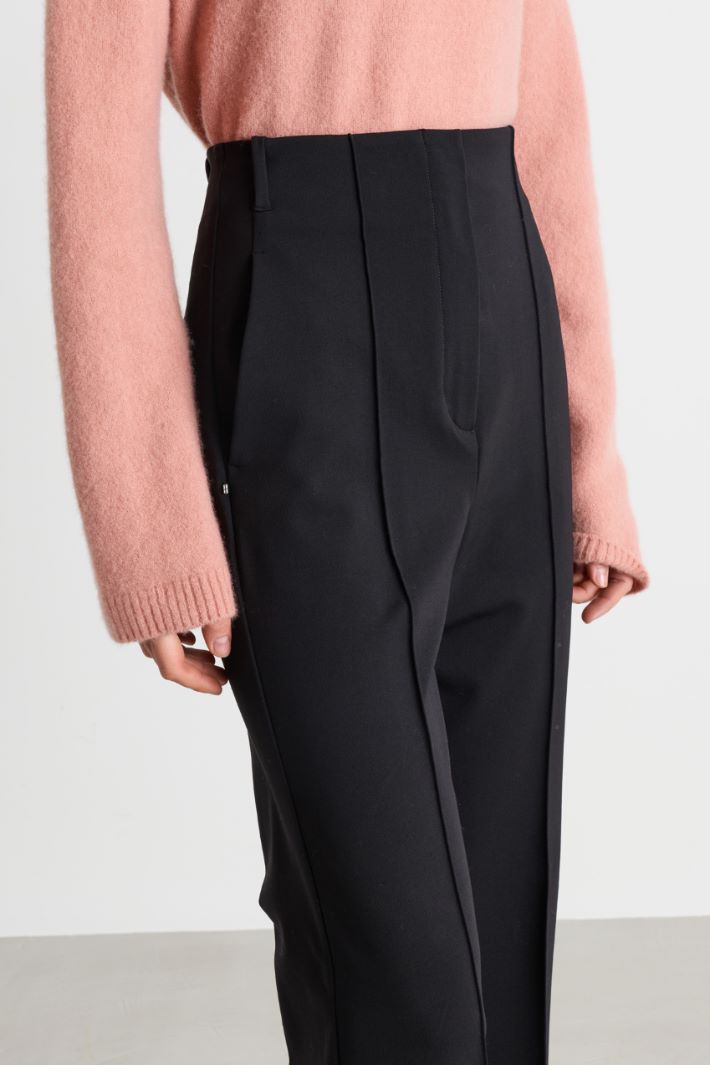 Pantalone a vita alta in crepe - NERO - Intrend - 3