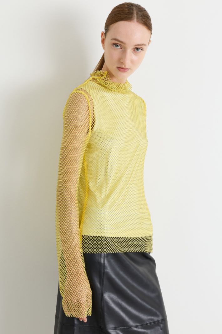 T-shirt in rete con strass - GIALLO - Intrend - 2