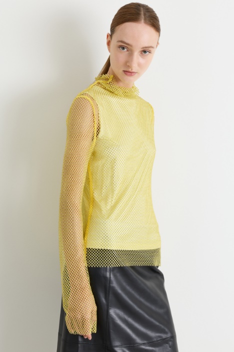 T-shirt en résille à strass - Intrend