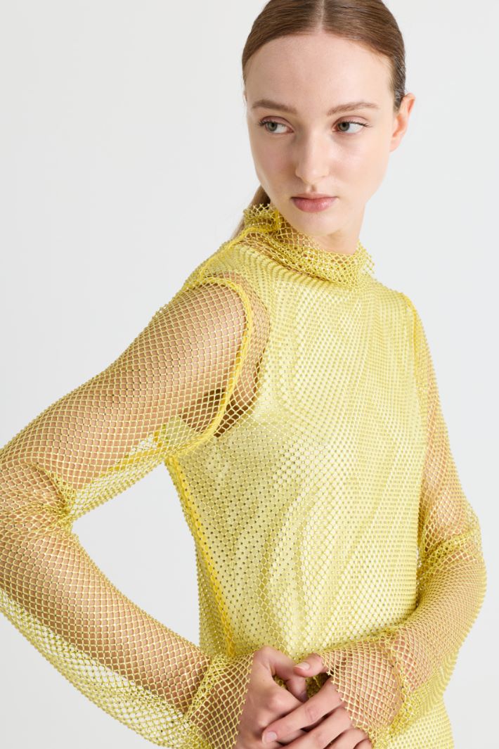 T-shirt in rete con strass - GIALLO - Intrend - 3