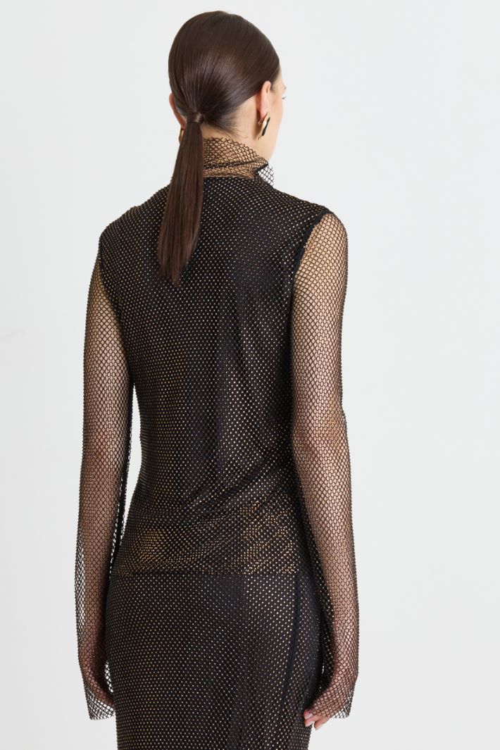 T-shirt in rete con strass - NERO - Intrend - 4