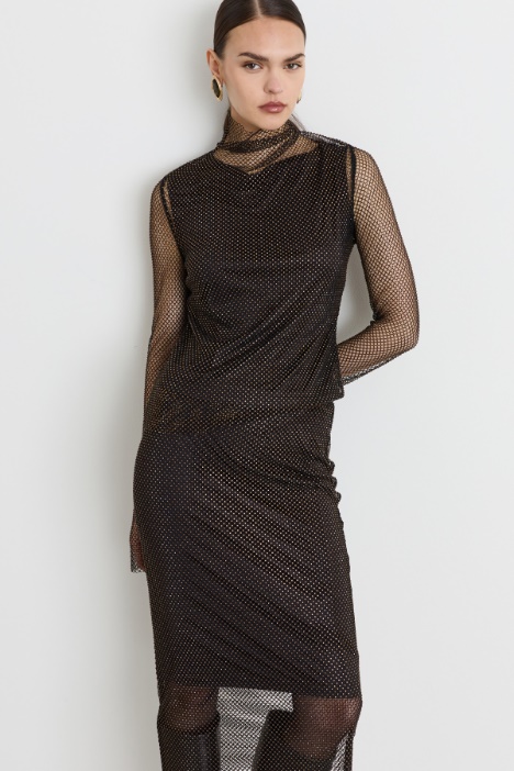 Rhinestone-embellished mesh T-shirt - Intrend