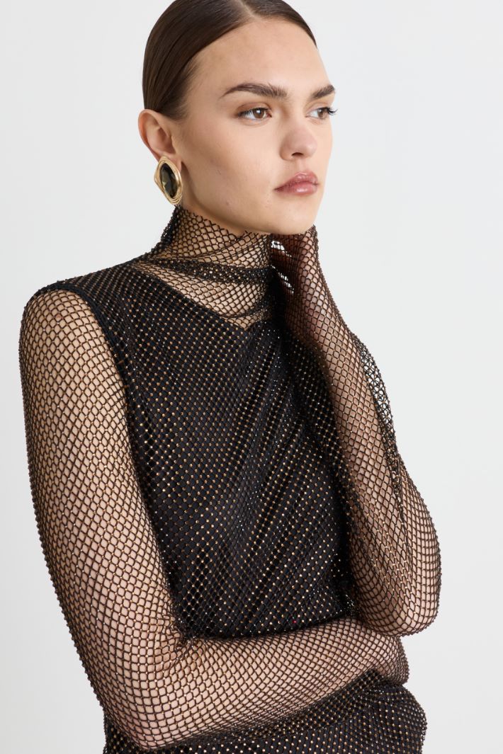T-shirt in rete con strass - NERO - Intrend - 3