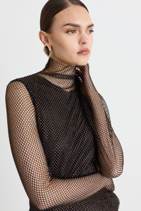 T-shirt in rete con strass