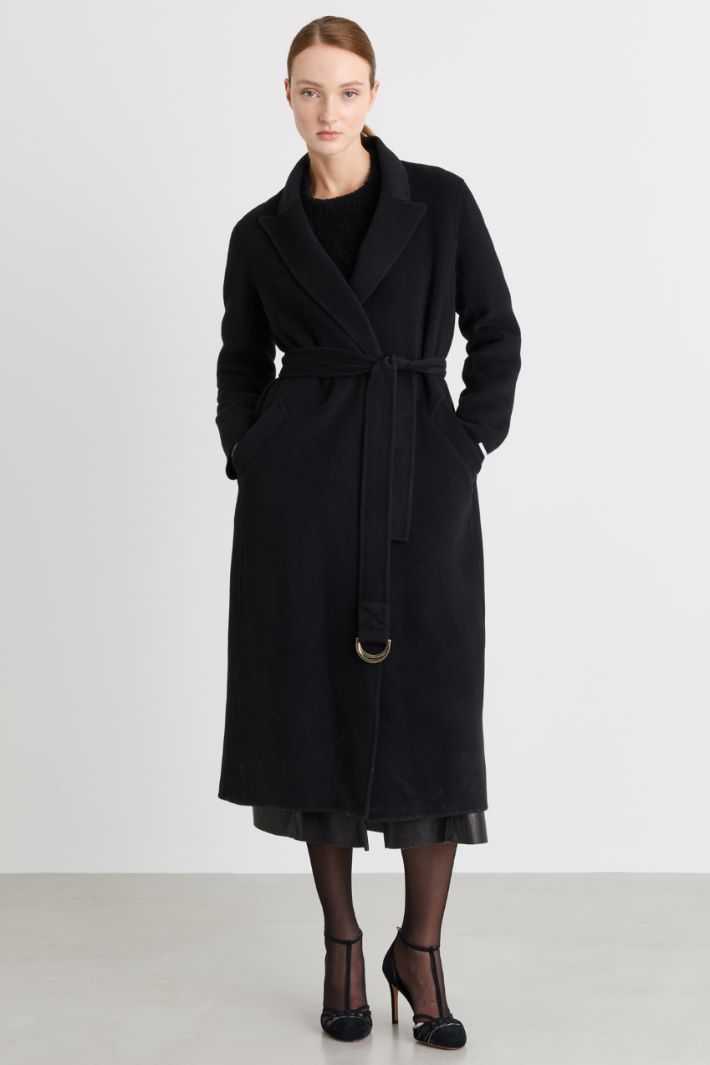 Cappotto doppiopetto con cintura - NERO - Intrend - 2