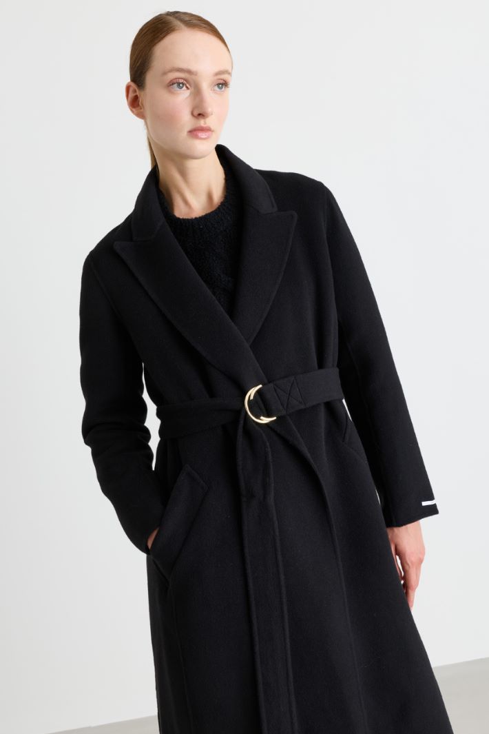Cappotto doppiopetto con cintura - NERO - Intrend - 3