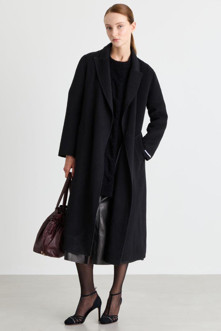 Cappotto doppiopetto con cintura - NERO - Intrend