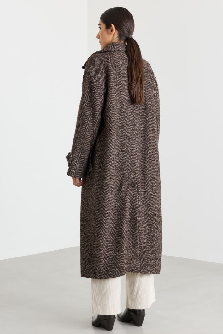 Belted bouclé coat - BROWN - Intrend - 4