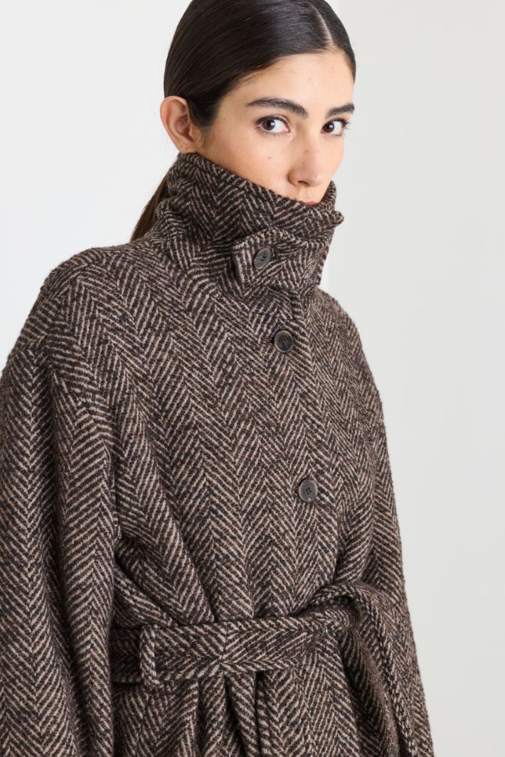 Belted bouclé coat - BROWN - Intrend - 3